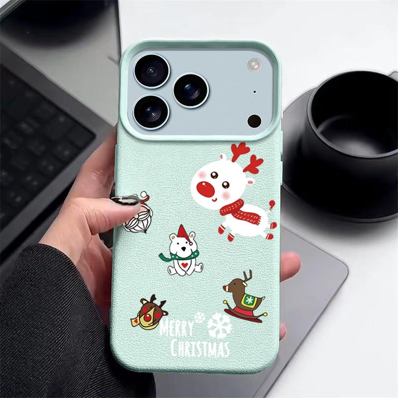 For iPhone 17 Air Case Christmas Tree Santa Claus Leather Texture Cover For iPhone 16 Pro Max 15 14 13 12 11 16e Funda iPhone17 Pro Max Soft Cover