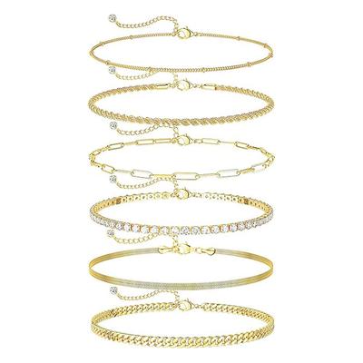Gold 5-teiliges stapelbares verstellbares kubanisches Gliederkettenarmband-Set für Damen