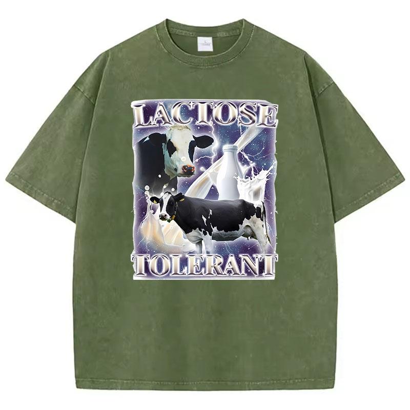 

Funny T Shirt Vintage Washed Cotton T-Shirt Lactose Intolerant Animals Graphic Tee Casual Streetwear Spring Tee 3XL