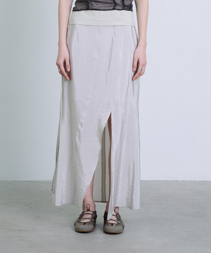 Deoaeteus Asymmetrical Incision Maxi Skirt_Light Gray