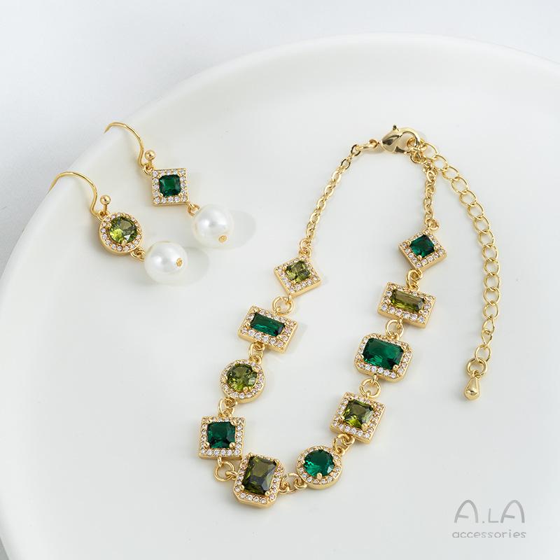 14K Gold-Filled Emerald Olive Green Zircon Geometric Double Hoop Jewelry Accessory