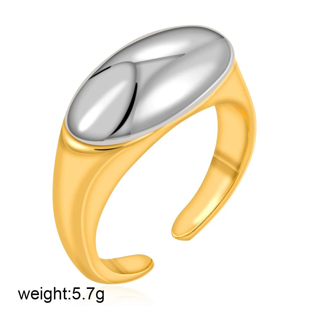 

Minimalist 18K Gold Plated Stainless Steel Smooth Oval Open Ring for Neutral Gold Silver Color Adjustable Fashion Jewelry Gift золотой
