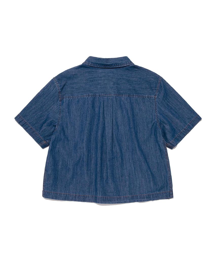 LEE Women'S Crop Denim Short Sleeve Shirt Indigo Medium