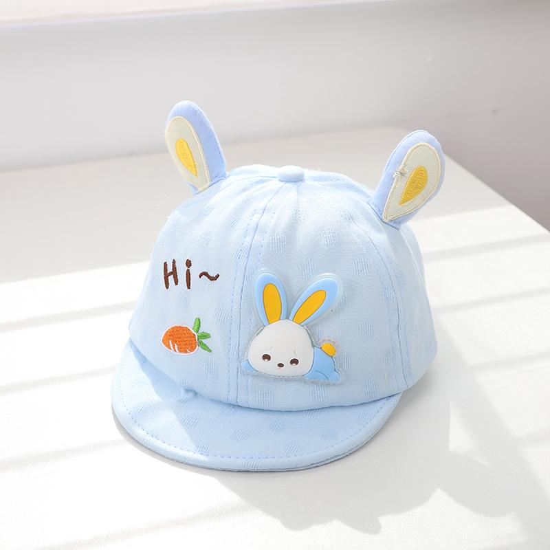 

Милая детская шапка с ушками кролика, вышитая мультяшным рисунком, бейсболка для девочек и мальчиков, летняя кепка от солнца для малышей синий