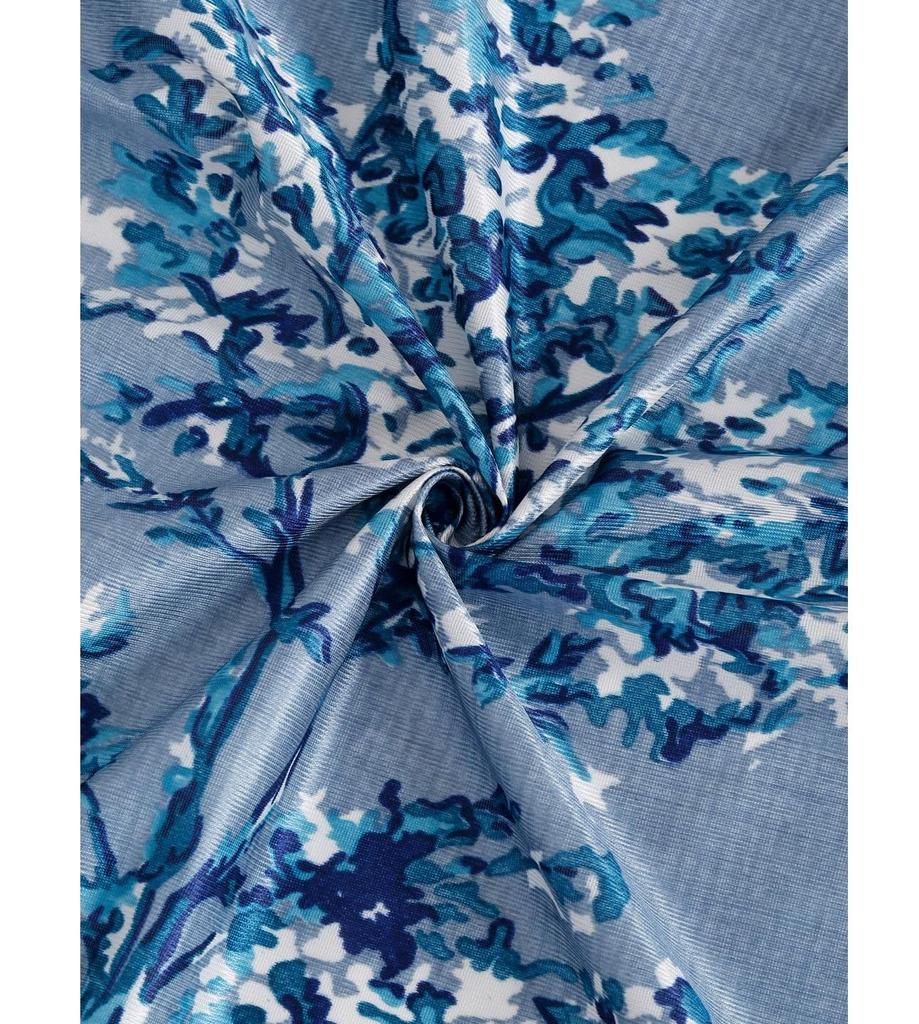 Fashion String Polyester Blossoms Eyelet Window Curtains (5 Feet, Blue) - 2 Piece, Floral | Light-Filtering