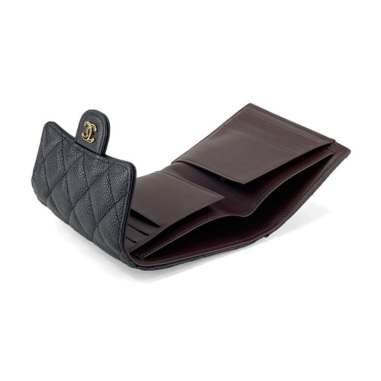 Chanel Cf Series Quilted Short Gold Buckle Calfskin Handheld Wallet Women wallet Black AP0231-Y01864-C3906