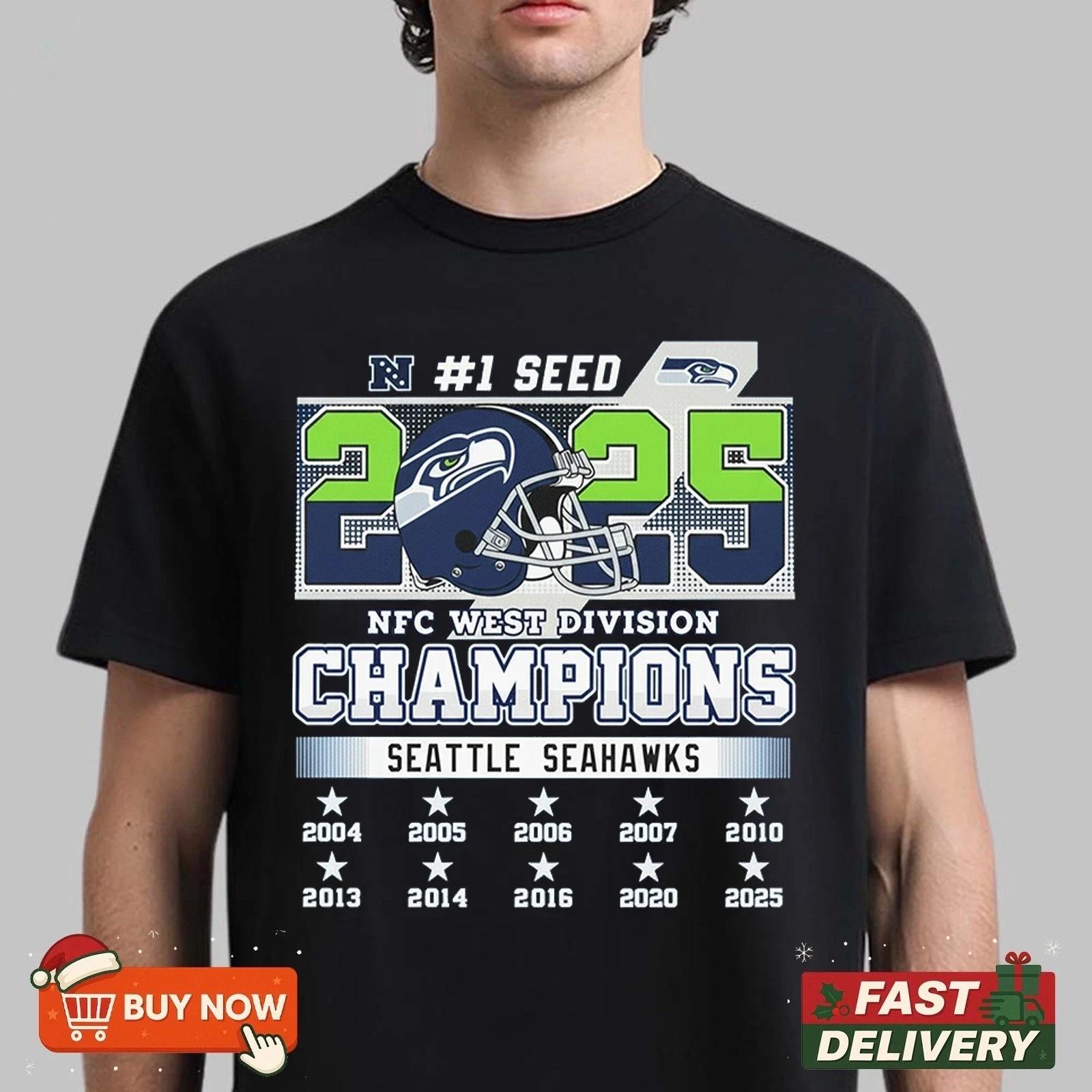 Seattle Seahawk 2025 NFC West Division Champions TShirt Full Size 3XL