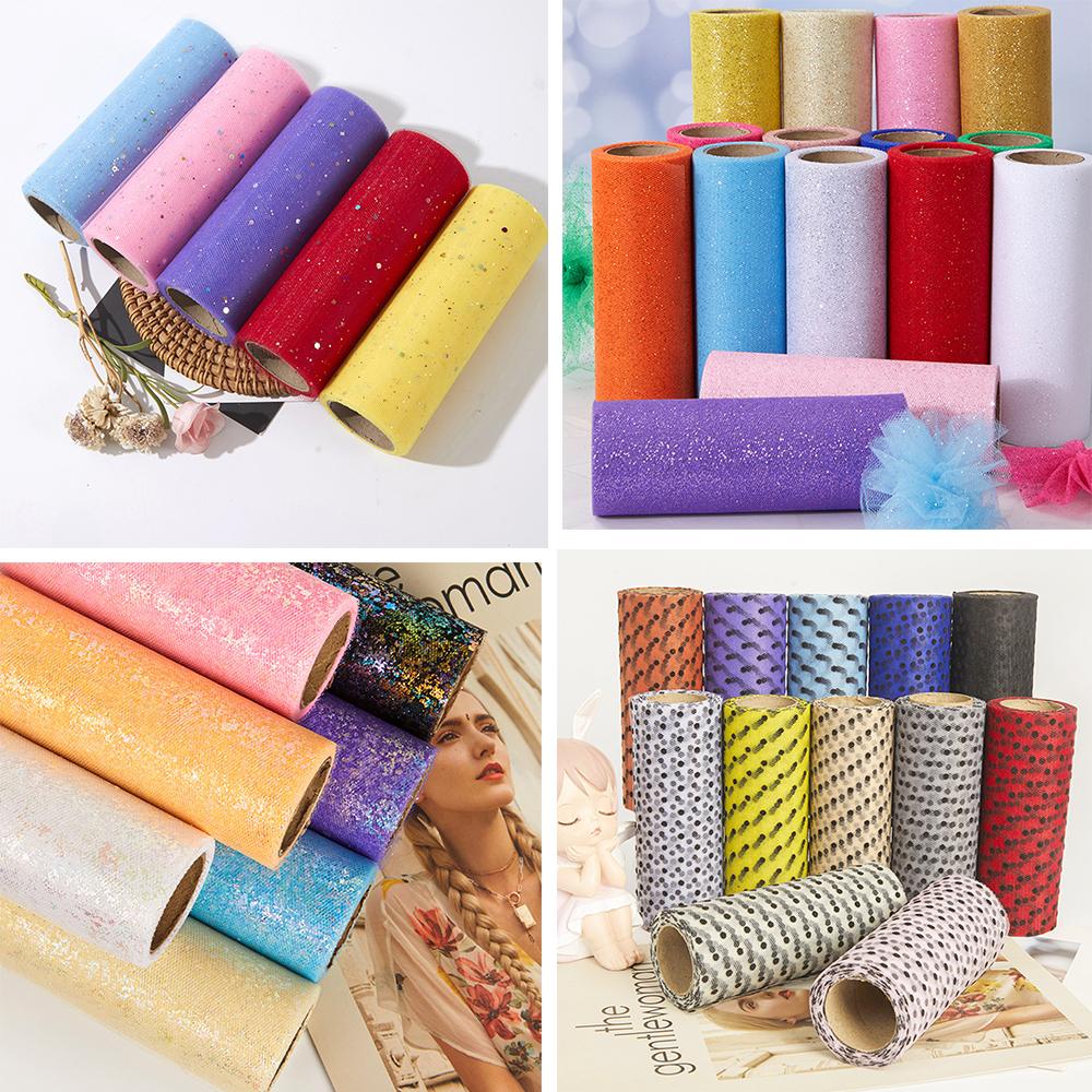 6" X 10 Yards Dots/Sequin/Glitter Tulle Rolls For Tutu Dress Gift Wrapping Wedding Decoration DIY Party Backdrop Ribbon Supplies