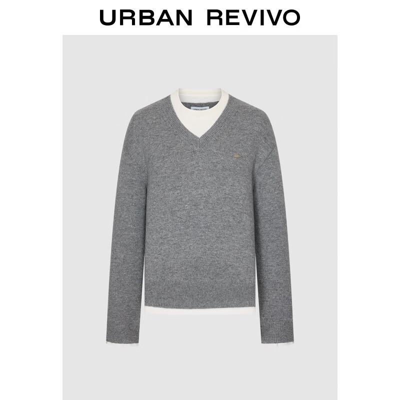 UR Women s Casual Color-block Faux Two-Piece Knit Sweater L
