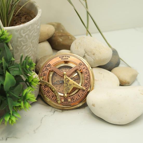 Brass Sundial Compass with Leather Case, 8.89 Cm Navigation Instrument Nautical Gift Handmade Collectible Best Gift Item