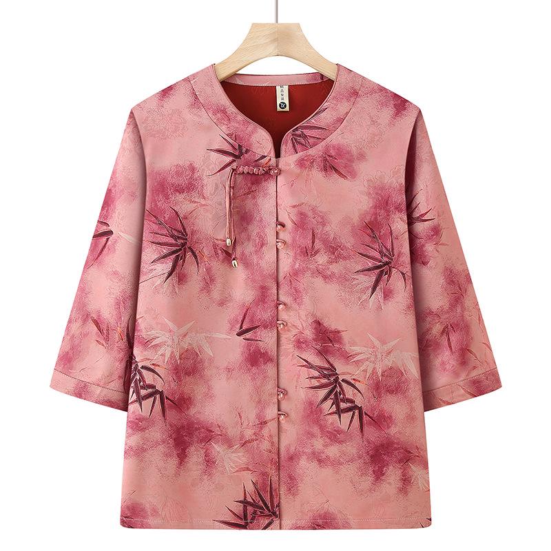 

Chinese Style Summer Tops for Middle-Aged & Elderly Women, Includes Mid-Sleeve Shirts for Moms and Grandma s New Tops for 70-80 Year-Olds. XL (90-109 jin) червоний