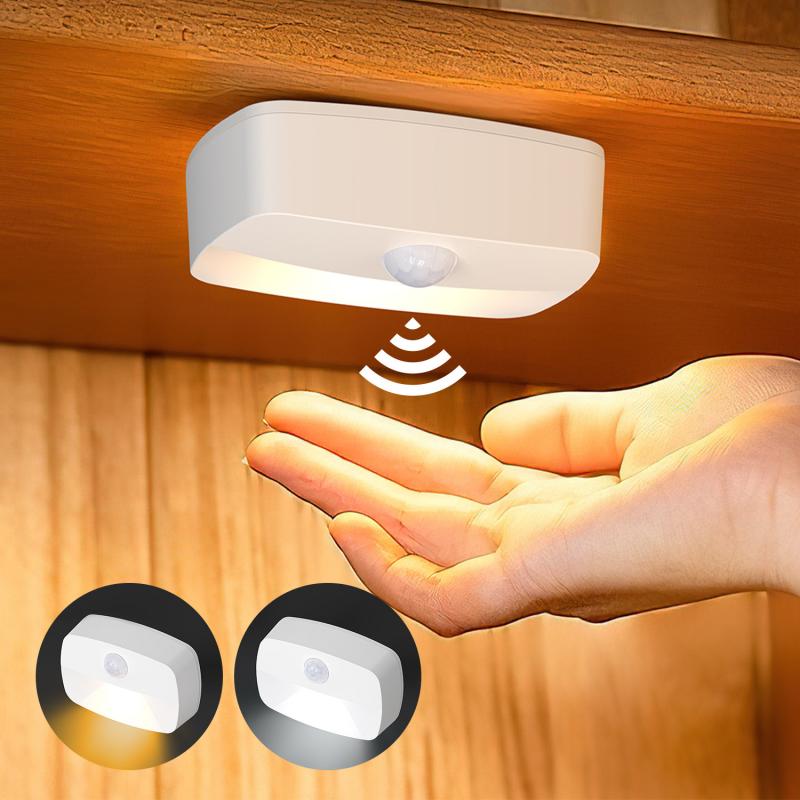 LED Motion Sensor Night Light 4 Pack - Battery Powered, Stick-On, Warm White 3200K, Auto On Off, Indoor Hallway Toilet Kitchen