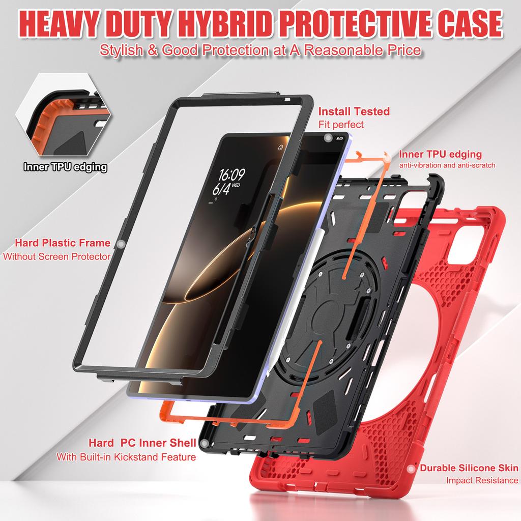 Rugged Stand Case for Xiaomi Pad 7 Ultra 2025 14.0 Inch 360 Rotating Heavy Duty Cover with Hand & Shoulder Strap 3-Layers Shell
