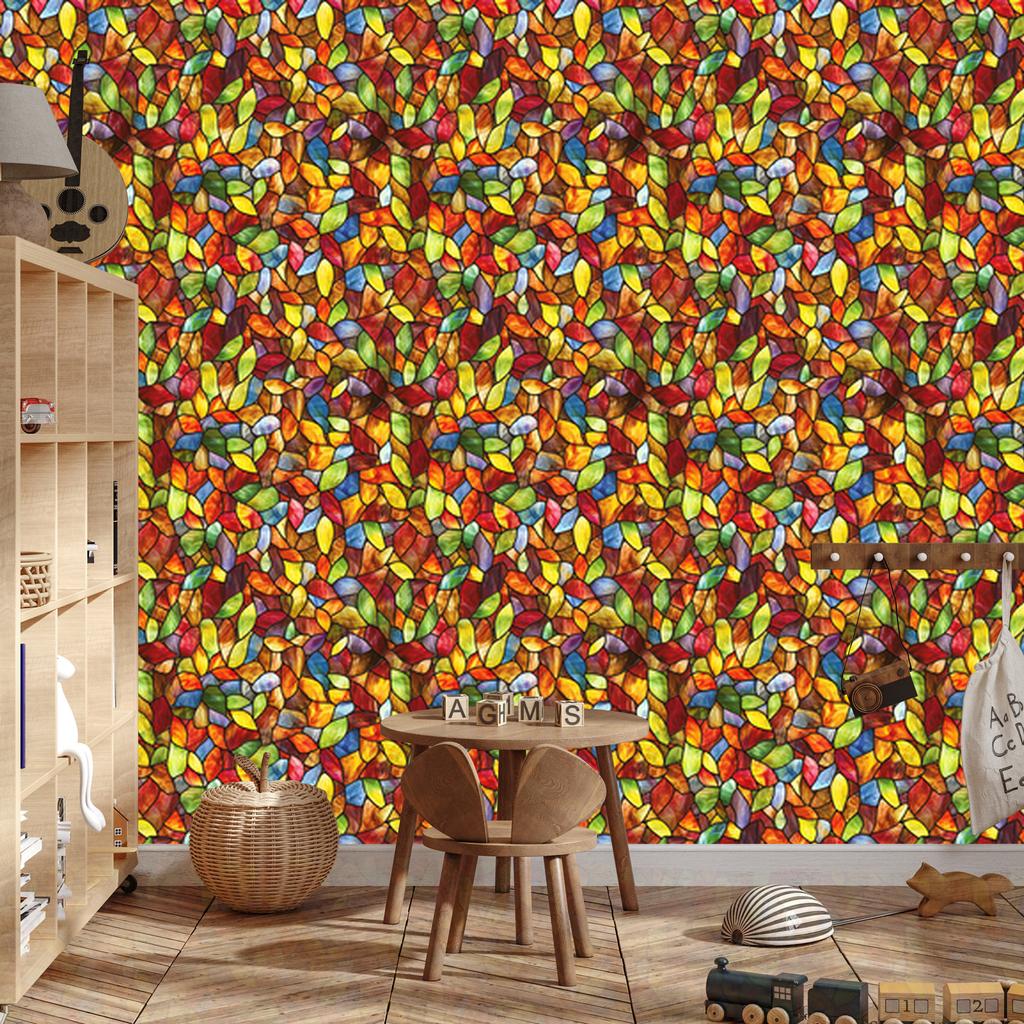 Stained Glass Wallpaper Orange, Gold and Red 50x1000