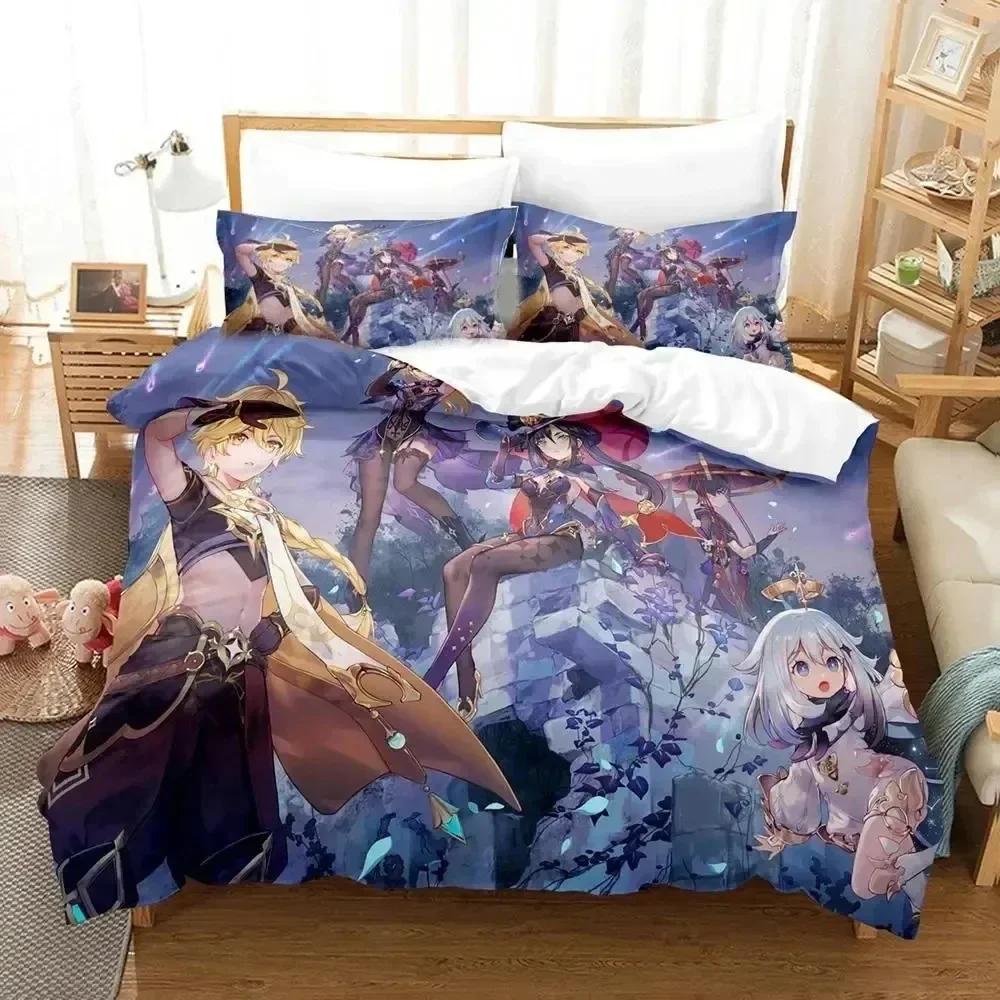 Luxury New 3D Print Anime Genshin Impact Arlecchino Bedding Set Duvet Cover Bed Set Quilt Cover Pillowcase Queen Size Boys Adult