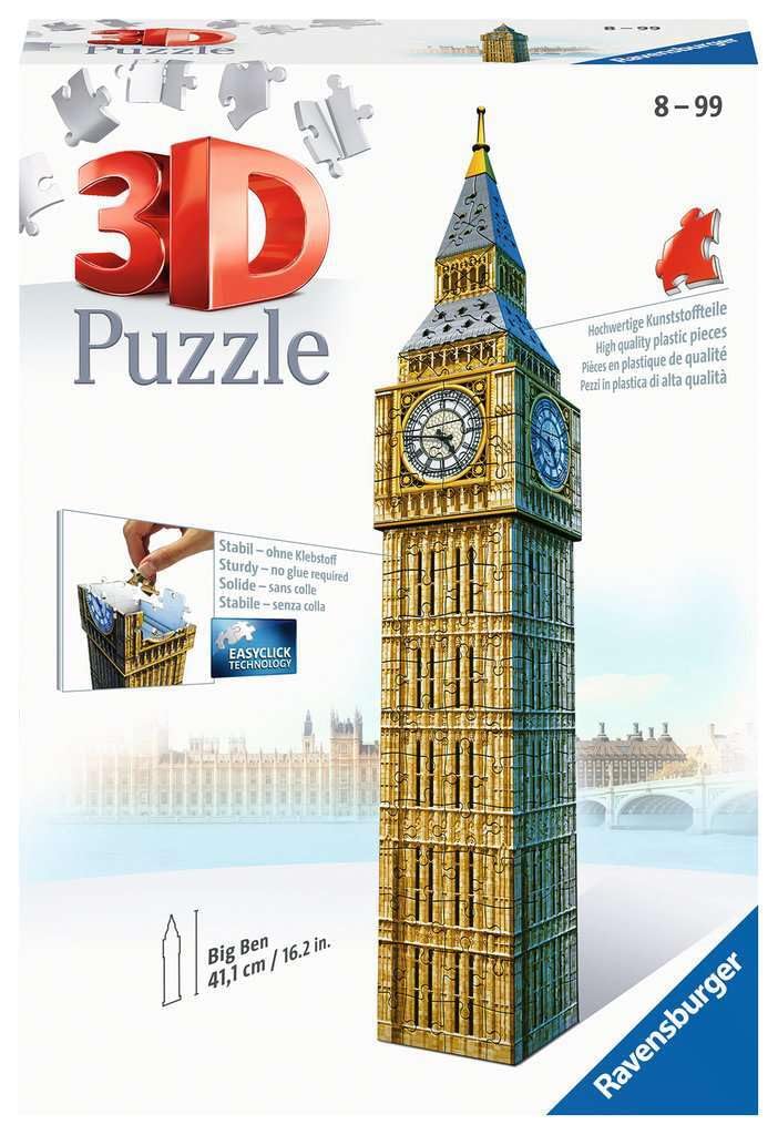 

Ravensburger Big Ben 3D Puzzle, 216 Pieces, Finished Size: 41cm Tall, 12554 8, Ages 10+ [Puzzle, 3D Puzzle, Gift (Birthday/Christmas)]