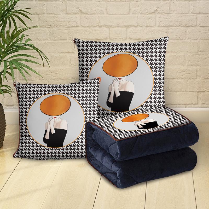 Custom Cartoon Plush Throw Pillow Blanket with Fleece Lining