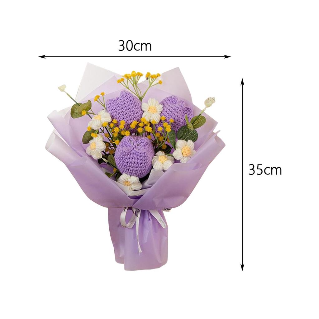 Artificial Flowers Fake Flowers with Eucalyptus Gift Knitted Flowers Crochet Flower Bouquet for Party Shelf Wedding Anniversary