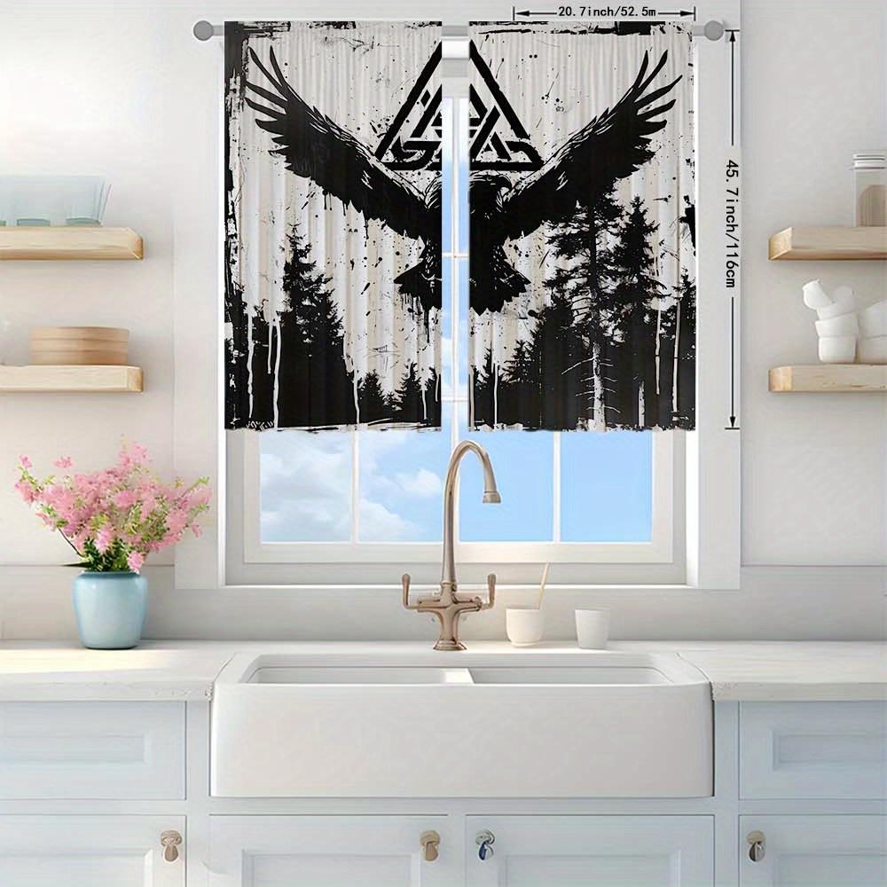 2 Stück Nordische Wikinger Vorhänge   Wald Emblem Druck   Stangentasche   Modernes Design   Alle Jahreszeiten   für Schlafzimmer   Wohnzimmer & Weitere Räume