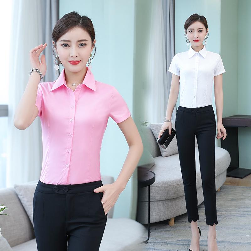 Plus Size Women's Short Sleeve Summer Workwear Suit - Slim Fit White Shirt