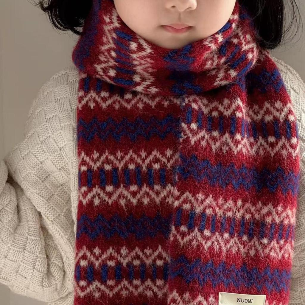 Children's Retro Fair Isle Knitted Scarf: Autumn & Winter Warm Neck Warmer - Korean Style Color Block for Boys & Girls