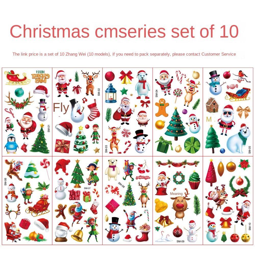 

10Pcs Waterproof Glow Tattoo Sticker Santa Claus Facial Temporary Tattoo Stickers Festival Carnival no.1