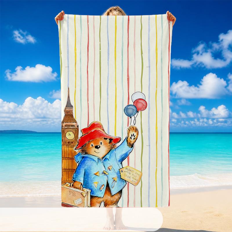 Quick Dry Beach Towel Paddington Pattern, Lightweight Absorbent Towel for Pool Beach Vacation Use