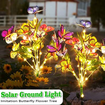 Flores de borboleta solar fora do jardim luzes de gramado IP65 luz solar à prova d'água RGB lâmpadas de caminho coloridas para decoração de pátio de férias