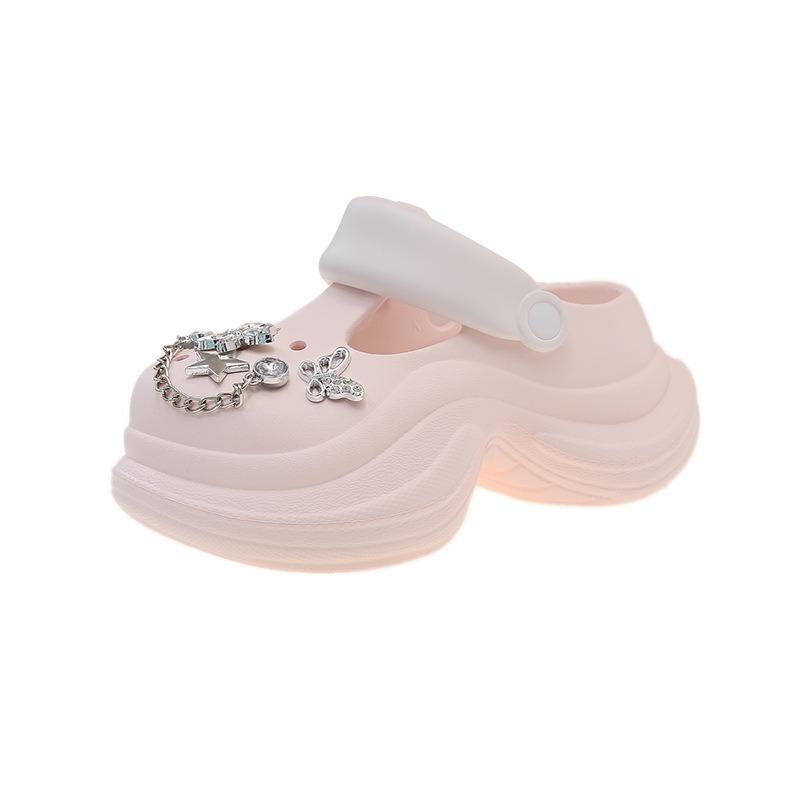 Baotou sandals for women to wear outside in summer, muffin soles, hole shoes, non-slip and breathable, big head, high heel, and small women's shoes.
