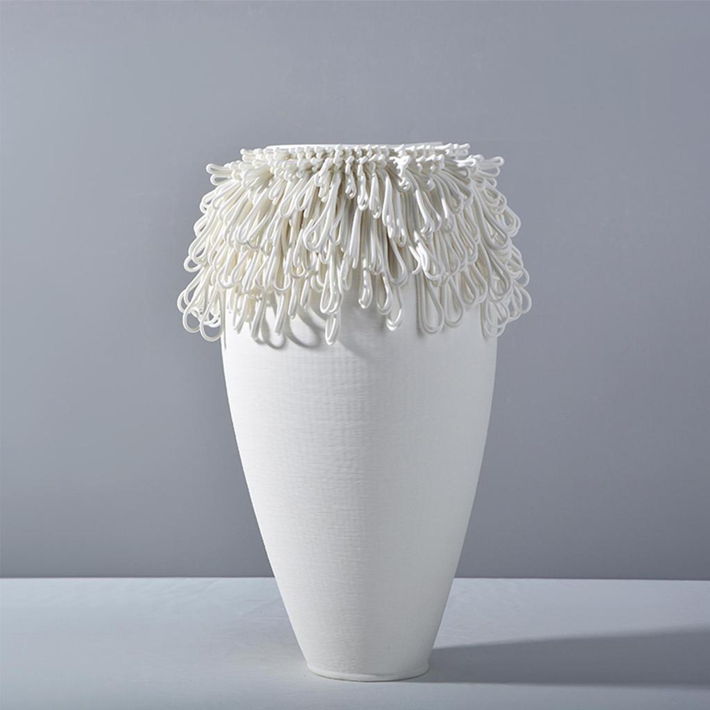 Modern Minimalist 3D White Ceramic Vase: Elegant Living Room Decoration and High-End Flower Container