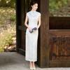 Blue Sleeveless Modern Chinese-Inspired Long Cheongsam Dress Women 2026 Stylish Retro Fit