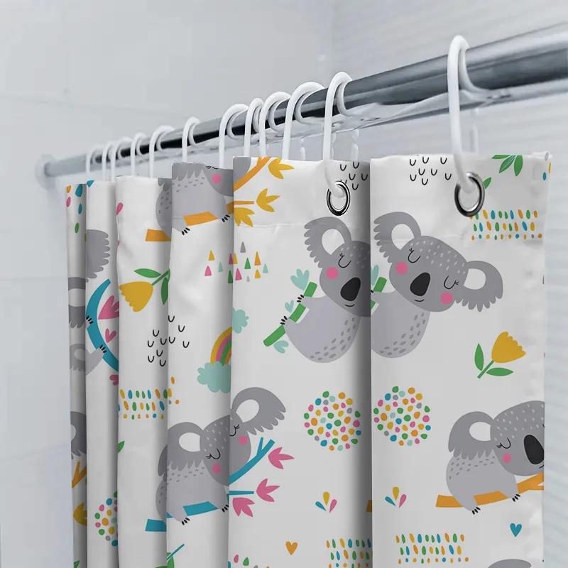 Niedliche Koala Cartoon Druck Duschvorhang Für Badezimmer Dekoration Wasserdicht Waschbar Heimwerkerbedarf