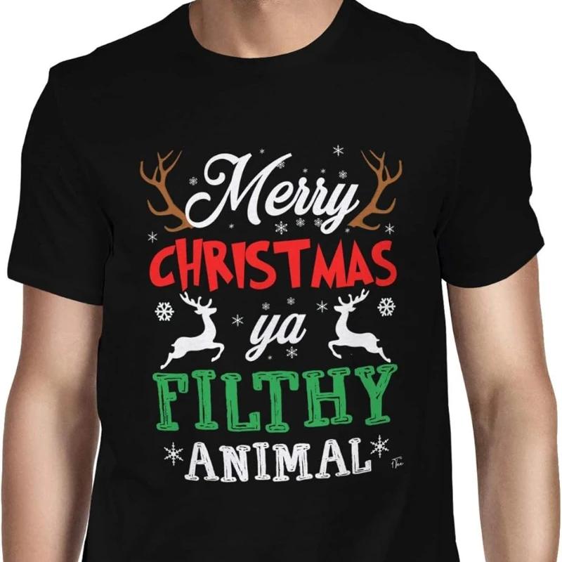 Adult Simple Letters Unisexs Merry Christmas Ya Filthy Animal Crewneck Printed Tshirt Tops Hipster Street Fashion Casual Style