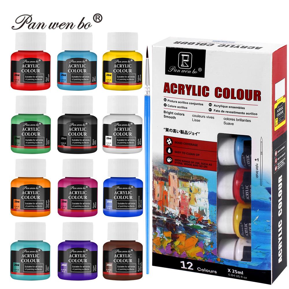 6/12-color Acrylic Pigment Set 25ml Glass Textile Advertising Gouache Watercolor Oil Paint