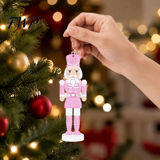 Christmas Souvenir Gifts for Friends Pink Wooden Nutcracker Hanging Ornaments Tree Decorations, Soldier Elegant Figures Seasonal Display Pendants Home