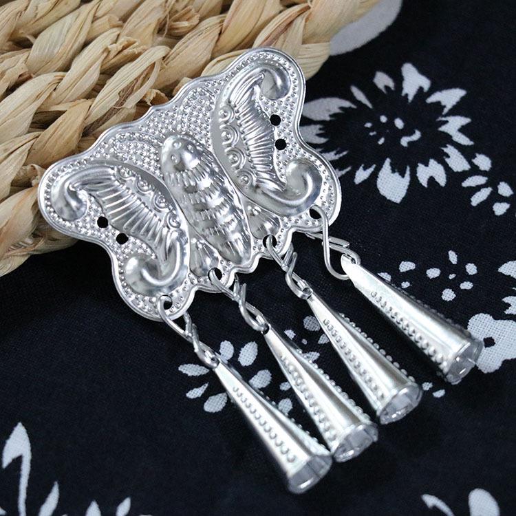 Этническая подвеска-бабочка из серебра Мяо с колокольчиками