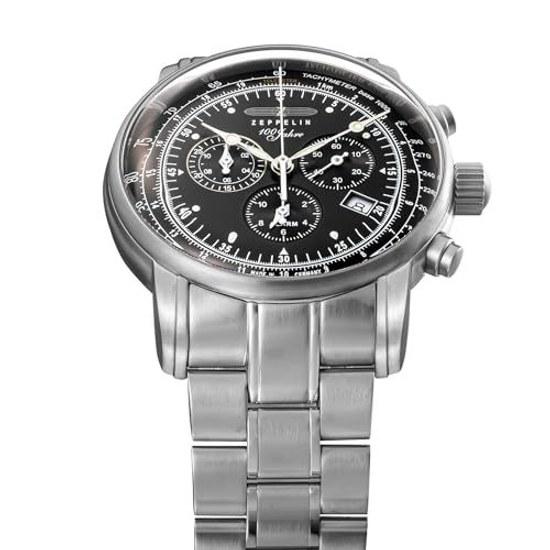 ZEPPELIN Mens Watch 100th Anniversary Series 7680-MB2 Quartz 5 Atmospheres Water Resistant Mineral Glass Gray Dial Stainless Steel