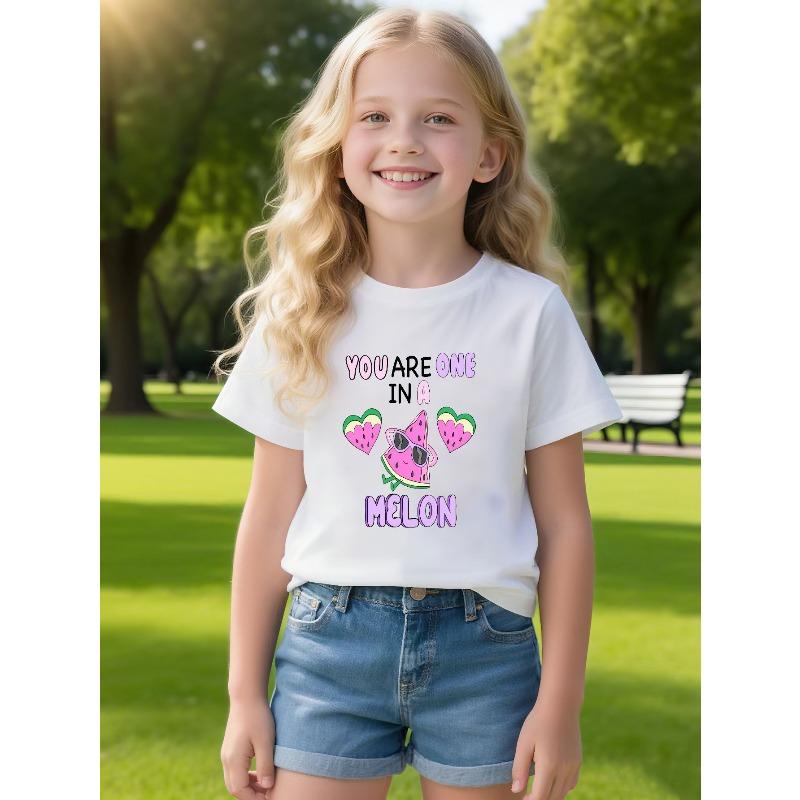 

European sizes Melon Magic Moment | One In A Melon Graphic Tee | Fashion Glasses Watermelon Print | Breathable Quick-Dry Top 164cm білий