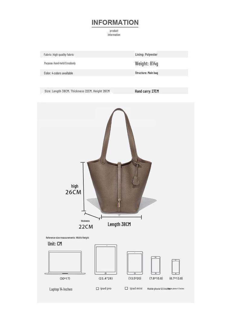 Extra Large Genuine Leather Single Shoulder Market Basket Bag - Top Layer Cowhide Exquisite Women's Handheld Bucket Bag