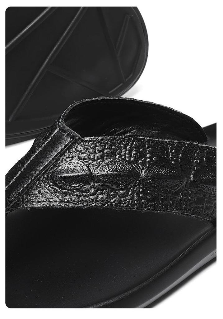 Men's Genuine Leather Toe Post Flip-Flops: Casual Embossed Summer Sandals