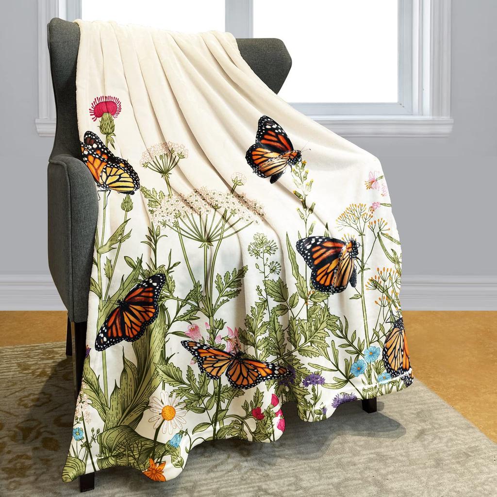 Butterfly Illustration Printed Pattern Blanket Soft Comfortable Flannel Warm Home Blanket Blanket Gift Blanket