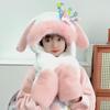 Cute Rabbit Ear Children's Hat & Scarf Combo - Plush, Warm, and Movable Ears for Girls.