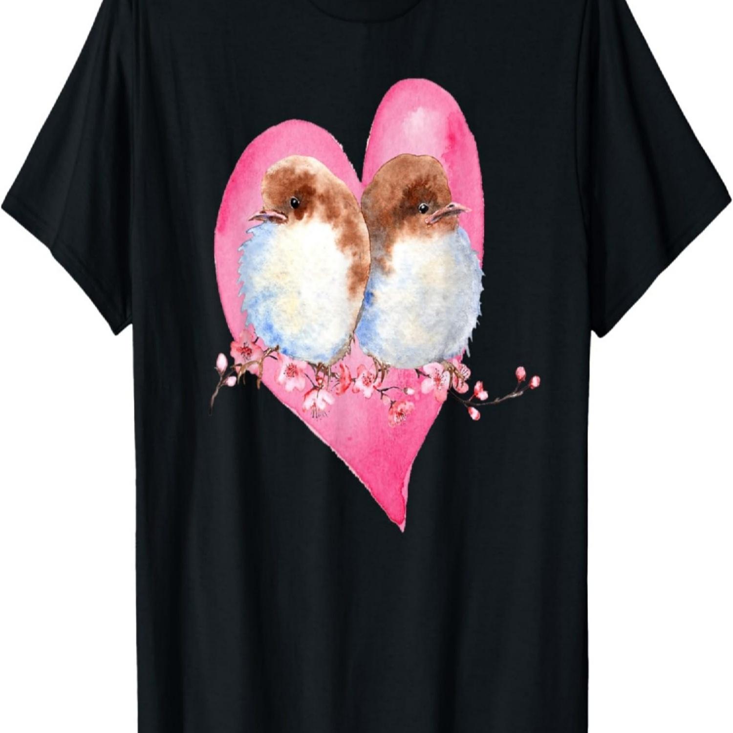 Watercolor Love Birds,Heart,Cherry Blossoms T-Shirt S