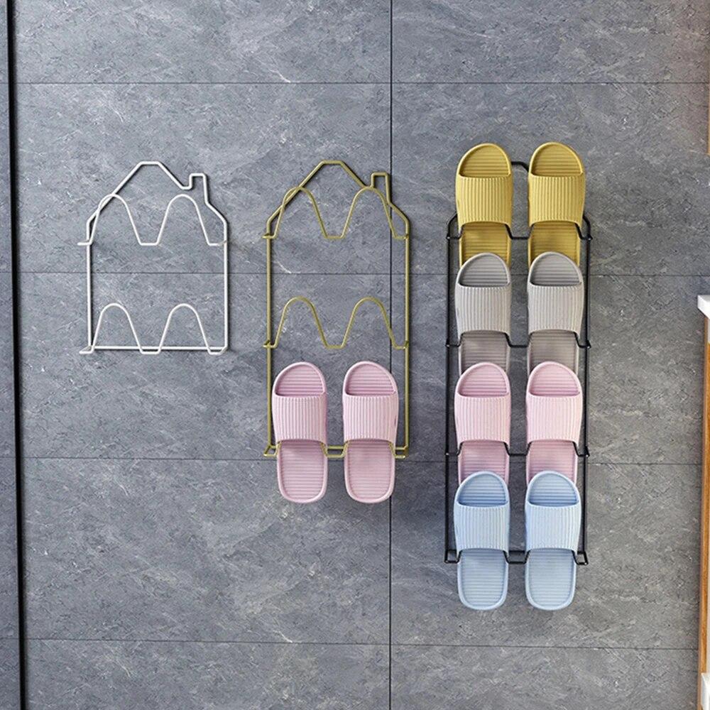 Badkamer Slippers Rek Zelfklevende Ponsvrije Muur-Handdoek Gemonteerde Houder Ruimtebesparende Wc Muur Deur Thuis Schoen opslag Plank