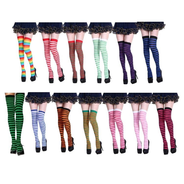 Damen Ringel Oberschenkelhohe Socken Über Knie Strumpfhosen Mehrfarbige Ringel Lange Strümpfe Weihnachten Halloween Cosplay Strumpfwaren