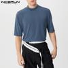 INCERUN Oversized Men High Neck Short Sleeve Casual Loose T Shirts Undershirts