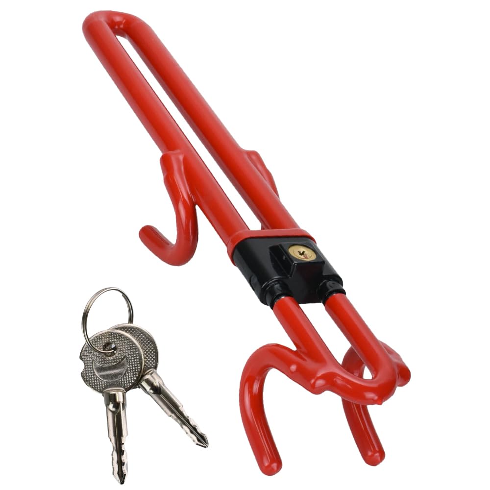 Steering Wheel Lock, Car Theft Prevention, Relay Attack Prevention, Double Locking, Truck, Beloved Car (Red)