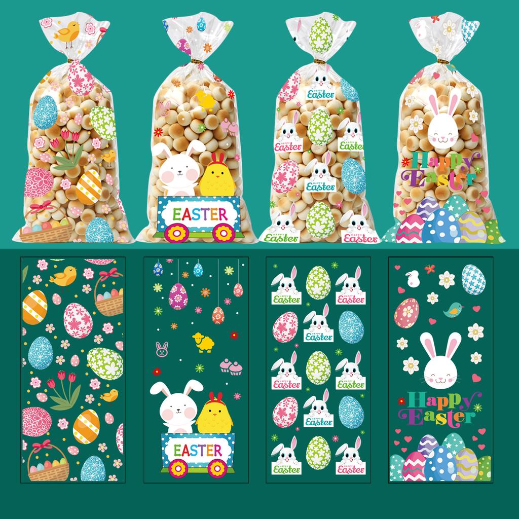 50 Stück Osterhase Süßigkeitstüte Cartoon Hase Küken Buntes Ei Keks Süßigkeiten Verpackung Geschenktüte Frohe Ostern Partydeko 2025