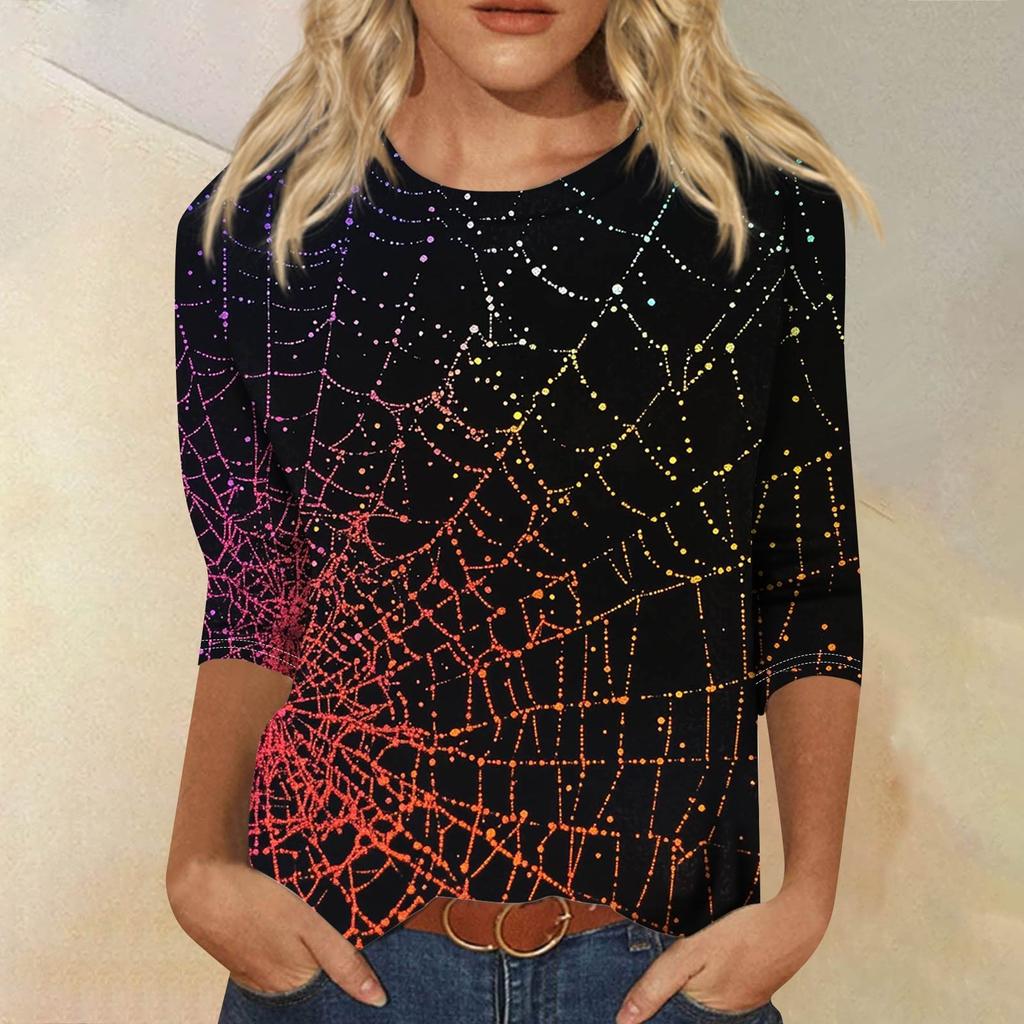 Women's Fashion Casual Round Neck 3/4 Sleeve Loose Printed T-Shirt Ladies Top