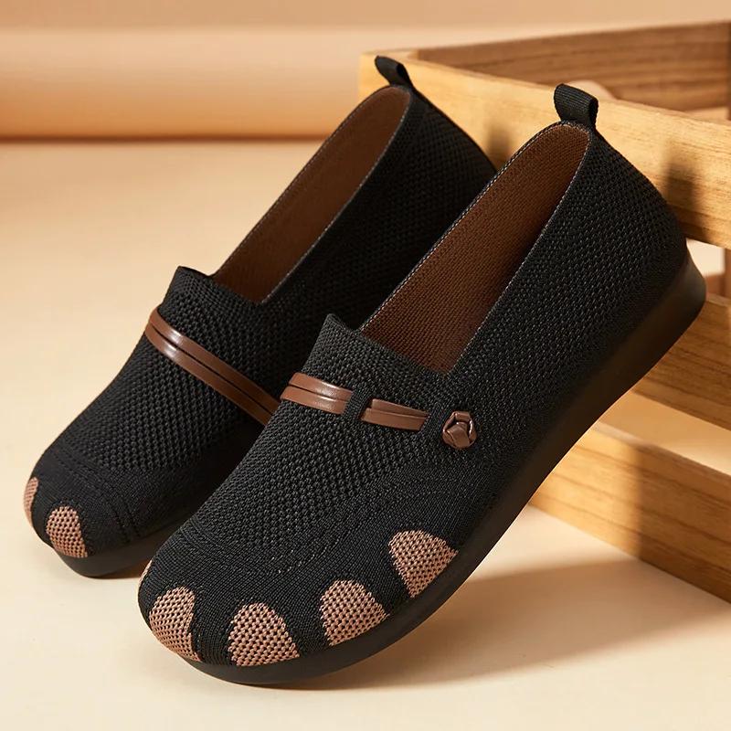 Fashion Women's Flats Summer New Breathable Soft Sole Lightweight Comfortable Casual Shoes Fly Weave Non Slip Slip on Vulcanized Shoes